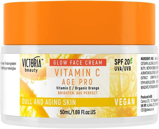 Victoria Beauty Vitamin C Face Cream with 20 SPF - Dark Spot Treatment - Vegan, 82% Natural