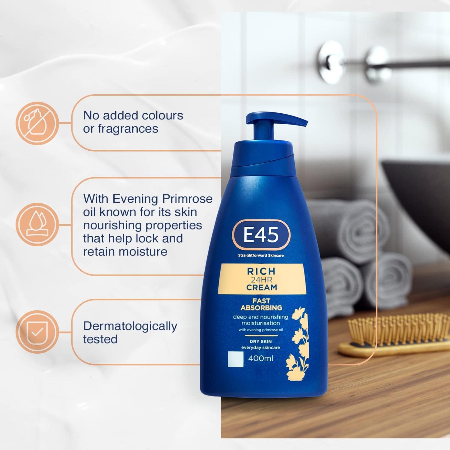 E45 Rich Cream 400 ml – E45 Cream with Evening Primrose Oil