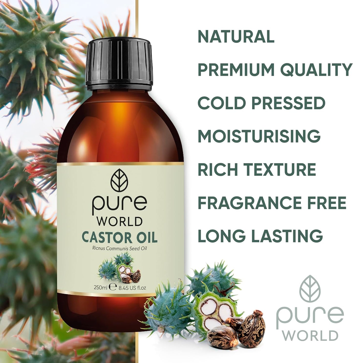 Pure World Natural Castor Oil 250ML, 100% Pure and Undiluted