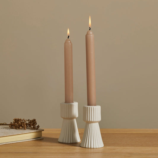 Kinsley 9cm Ceramic Taper Candle Holder - Set of 2 - White